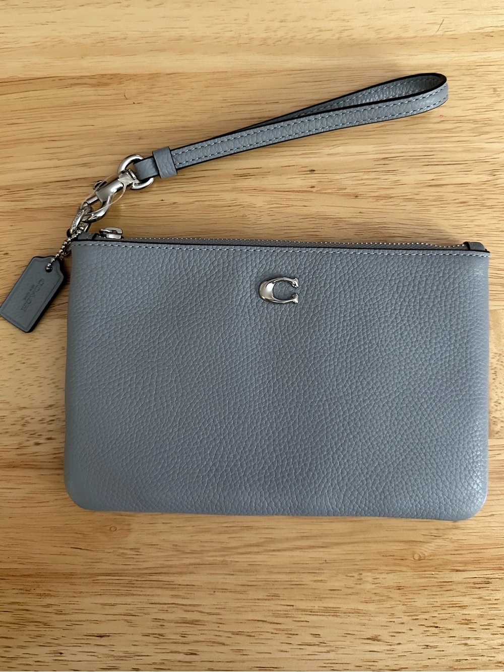 Coach Pebbled Leather Wristlet in Slate Gray